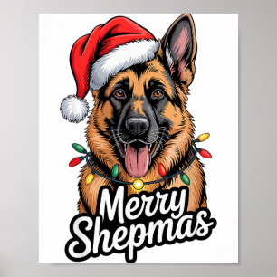 Poster Feliz Shepmas Pastor Alemão Luzes de Natal Zunido