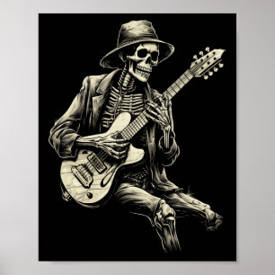 Poster Feliz Skeleton Guitar Cara Spookie Halloween Rock
