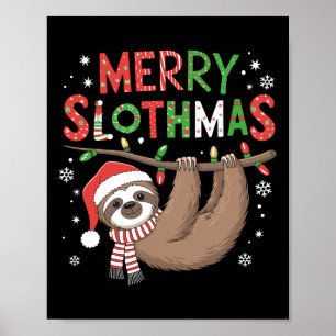 Poster Feliz Slothmas Santa Hat Pijamas Sloth Lover Girls