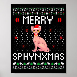 Poster Feliz Sphynxmas Amante de Gato Sphynx Natal Feio E