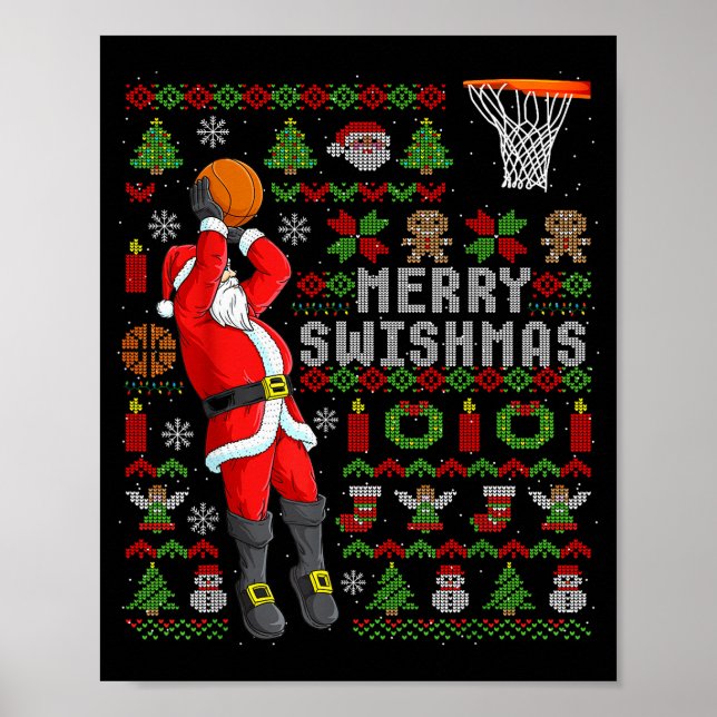 Poster Feliz Swishmas Natal Feio Basquetebol Natal (Frente)