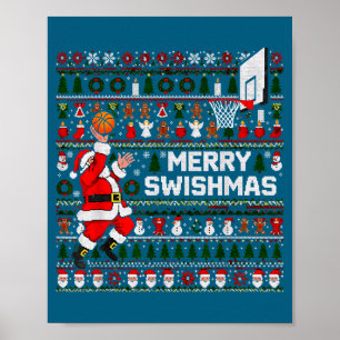 Poster Feliz Swishmas Papai Noel Basquete Suéter Feio Est