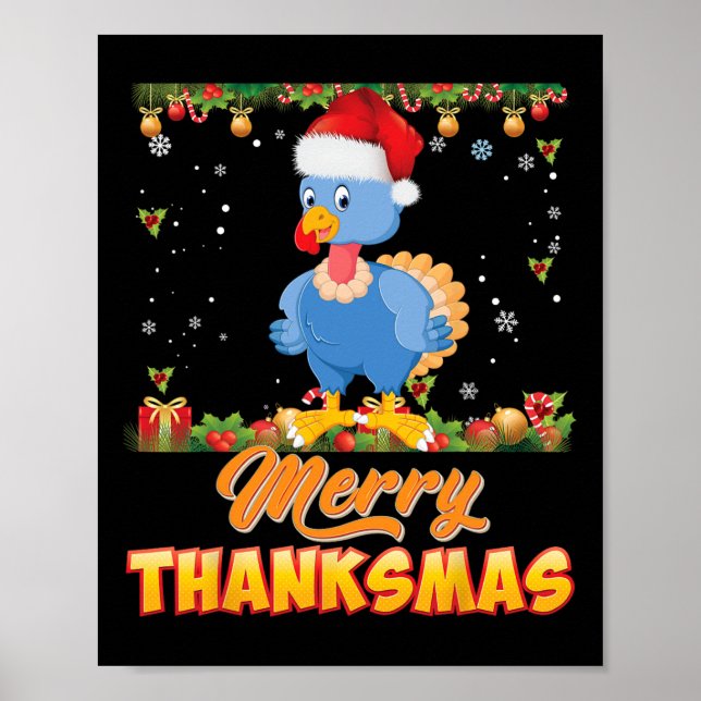Poster Feliz Thanksmas Turquia Papai noel Elf Ação de Gra (Frente)