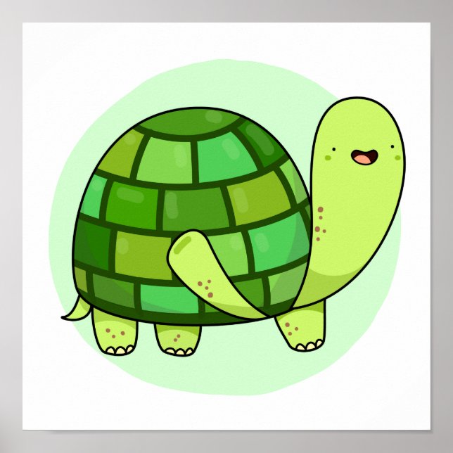 Poster Feliz Tortoise Verde de Kawaii (Frente)