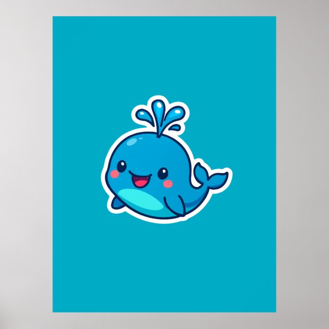 Poster Feliz Vinheta de Baleia Kawaii - Amigo do Oceano B (Frente)