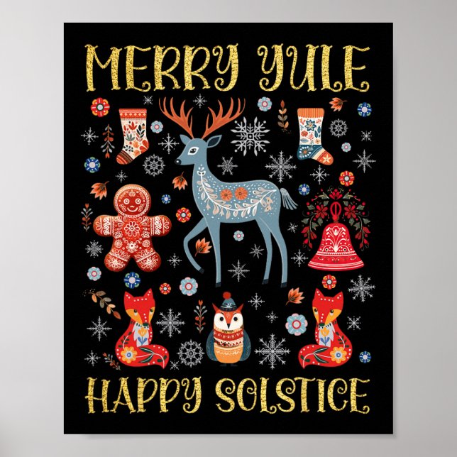 Poster Feliz Yule Happy Solstecore Scandinávia (Frente)