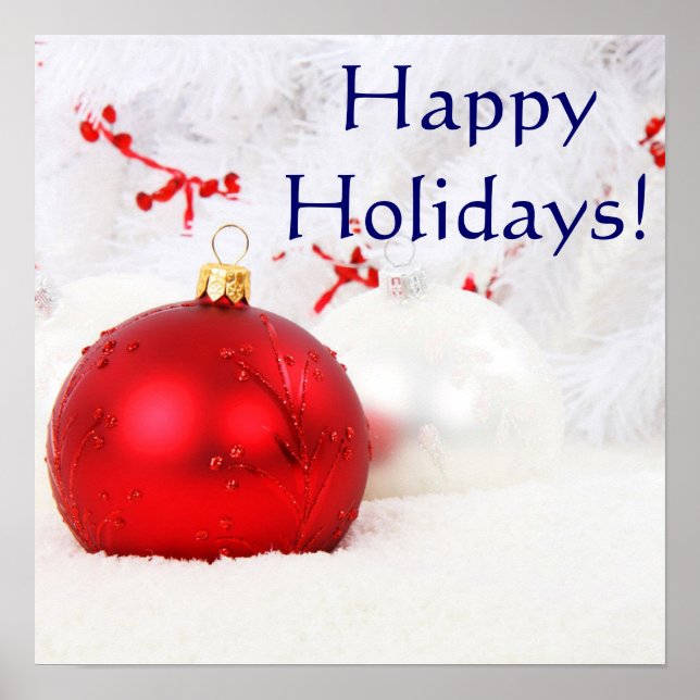 Pôster Felizes Férias Vermelhas e Brancas do Natal II (Frente)