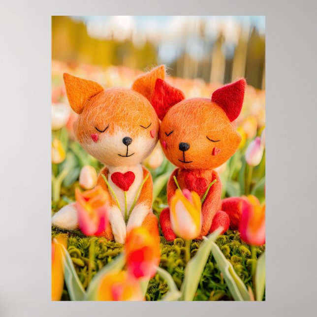 Poster Felt Fox Casal em Campo de Tulip (Frente)