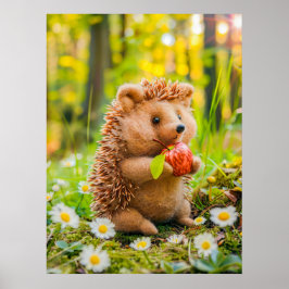 Poster Felt Hedgehog com Maçã em Patch de Margarida