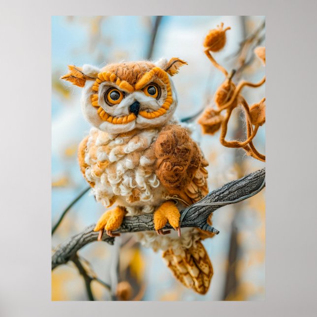 Poster Felt Owl Sentado em uma filial (Frente)