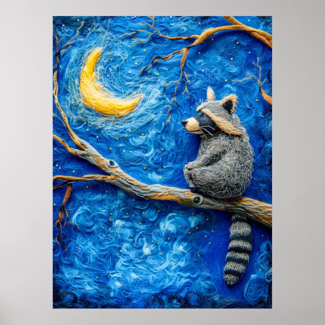 Poster Felt Raccoon em uma filial em lua cheia (Frente)