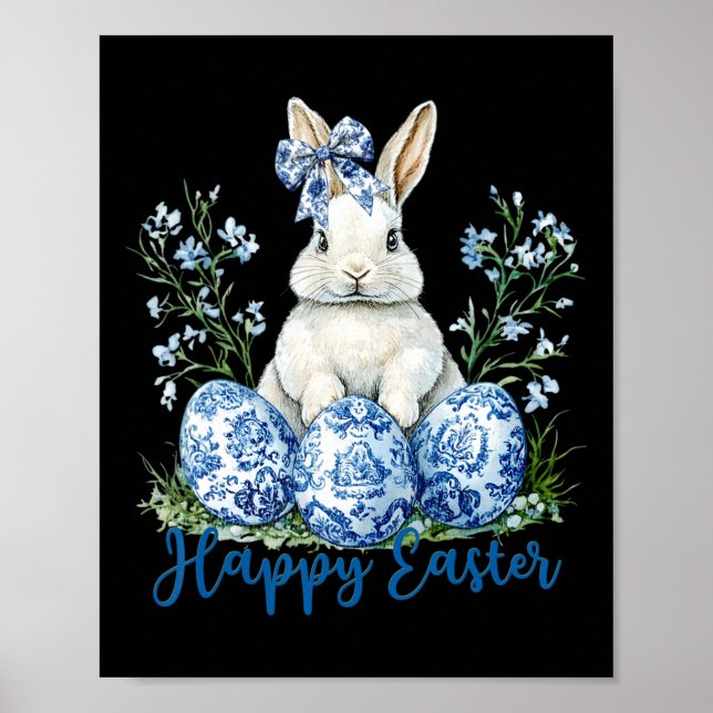 Poster Felz pascoa Dia Fofo Coelhinho De Ovos Celebra Mul (Frente)