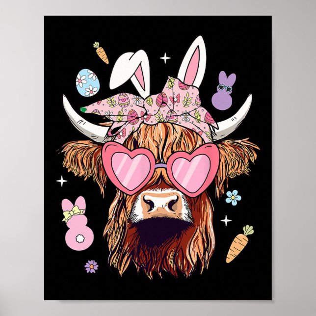 Poster Felz pascoa Heifer Cow Bunny Ears Caça Ovos (Frente)
