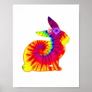 Poster Felz pascoa Hippie Bunny Rabbit Tie Dye