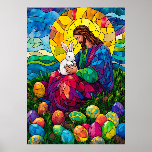 Poster Felz pascoa Jesus Bunny Egg Wall Art (Frente)