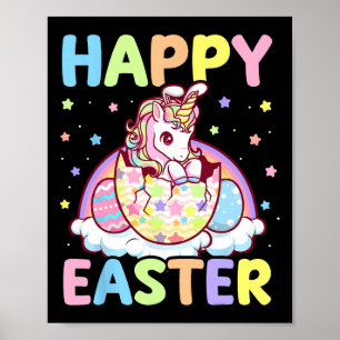 Poster Felz pascoa Unicorn Cony Girls Crianças Ovos De Pá