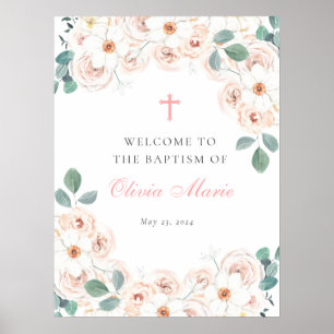 Poster Feminina Floral Baptism Bem-Vindo