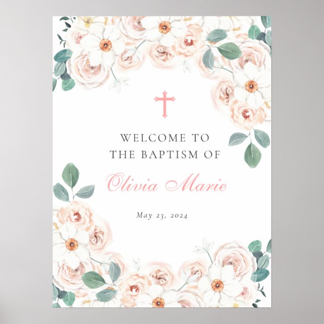 Poster Feminina Floral Baptism Bem-Vindo (Frente)