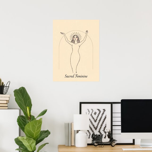 Poster Feminina Sagrada - Arte de Linha Divina Minimalist (Escritório em casa)