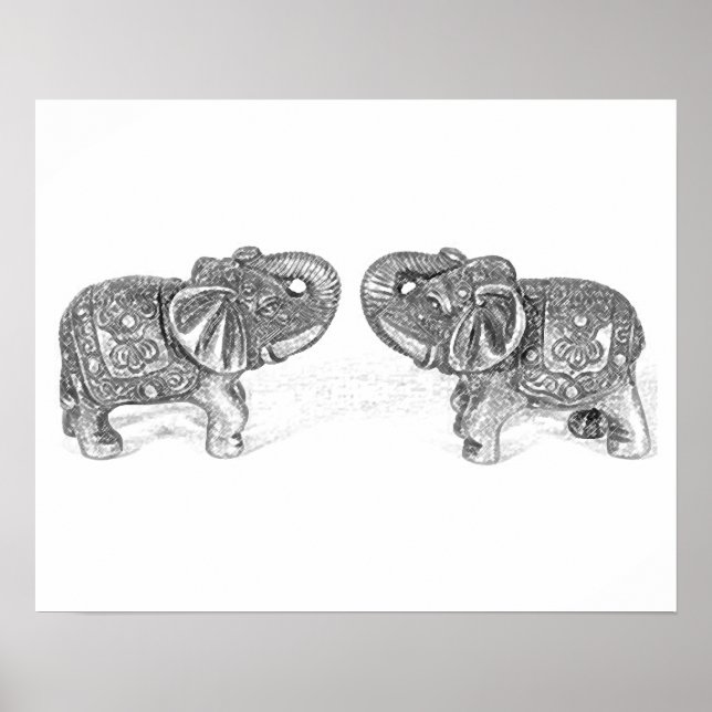 Pôster Feng Shui Duplo Elefante - B&W (Frente)