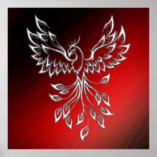 Poster Fênix branca levanta cinzas vermelhas em preto