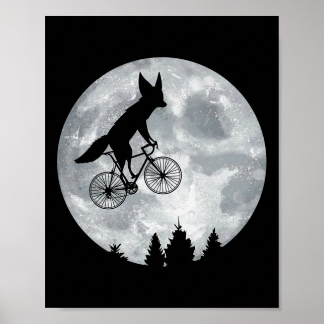 Poster Fennec Fox Riding Moon Bike Halloween Lunar Cyclin (Frente)