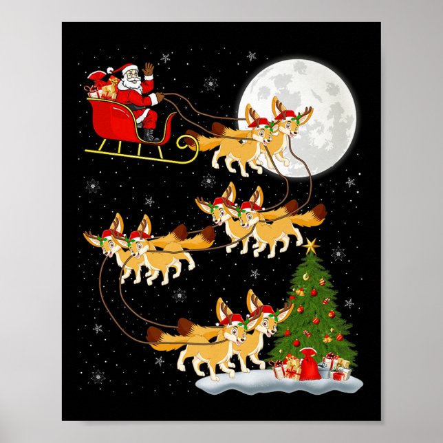 Poster Fennec Fox Santa Sleigh Flying Funny Magical Chris (Frente)