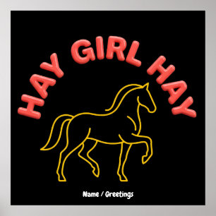 Poster Feno Garota Feno Gráfico Retro de Cavalo Chic Ocid