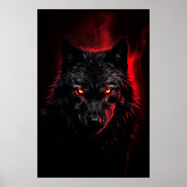 Poster Fenrir - Lobo Negro com Olhos Vermelhos (Frente)
