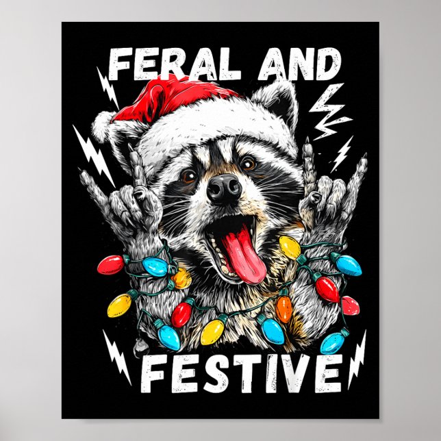 Poster Feral And Festive Funny Christmas Rocker Raccoon S (Frente)