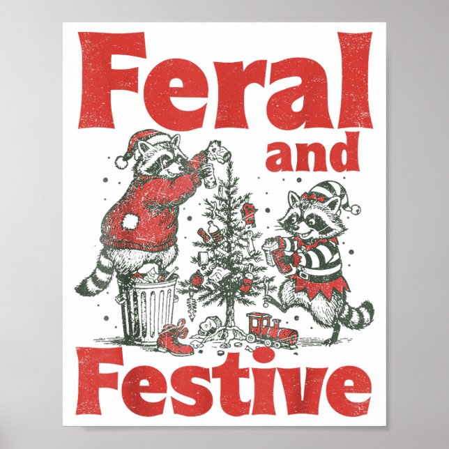 Poster Feral And Festive Raccoon Santa Christmas Holiday  (Frente)
