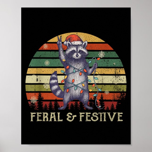 Poster Feral And Festive Raccoon Santa Christmas Holiday  (Frente)