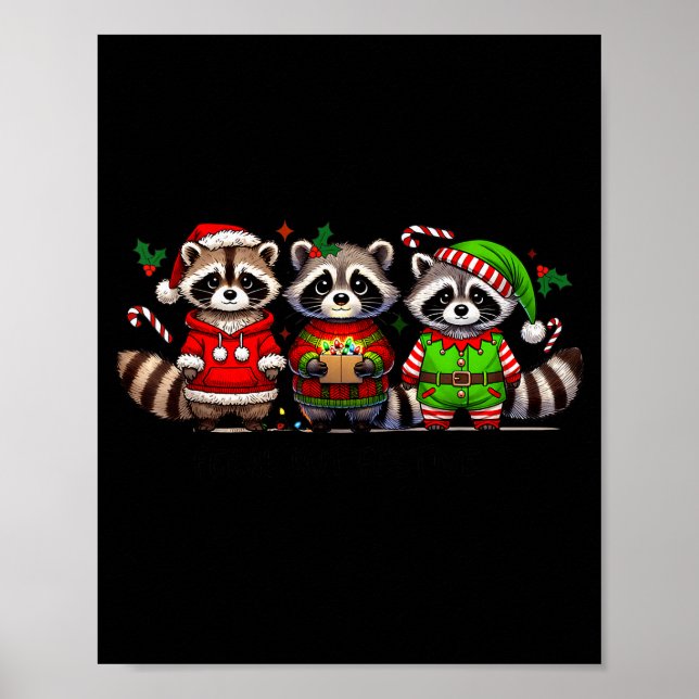 Poster Feral But Festive Funny Christmas Cute Raccoon Elf (Frente)