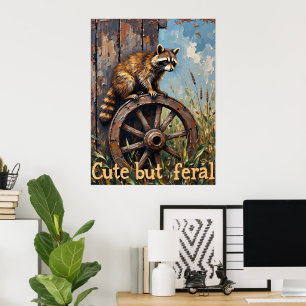 Poster Feral e Chique: Guaxinim em Roda Antiga