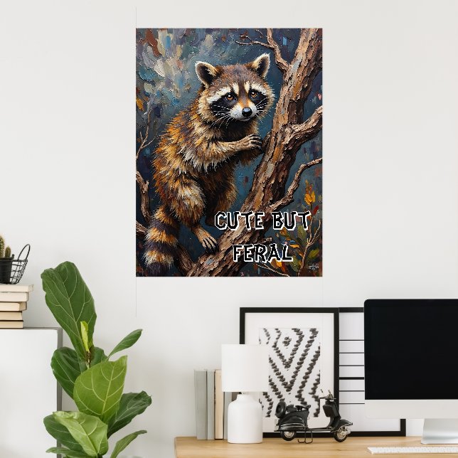 Poster Feral Gaze: Raccoon no Bare Woods (Escritório em casa)