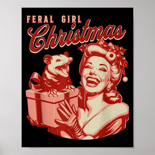 Poster Feral Girl Christmas Funny Ossum Ssum Merry Xmas W (Frente)
