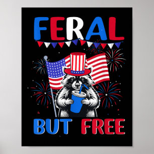 Poster Feral Mas Livre Raccoon Em 4 De Julho Da Usa Flag