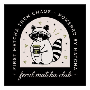 Pôster Feral matcha clube engraçado guaxinim ama sarcasmo