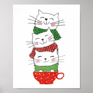 Poster Feriado de 3 Gatos Empilhados Feriado de Taça Esca