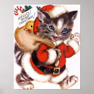 Poster Feriado de gato com natais vintages retrorados