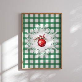 Poster Feriado de Gingham Verde do Enfeites de natal Verm
