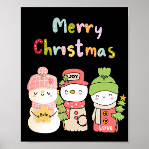 Poster Feriado de inverno bonito Snowman espera paz amor