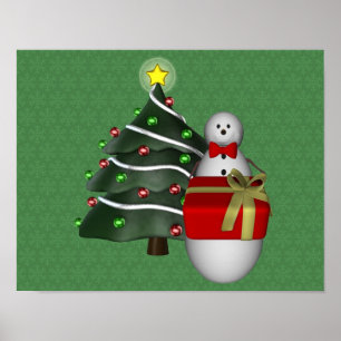 Poster Feriado de Natal de Árvore Presente em Snowman