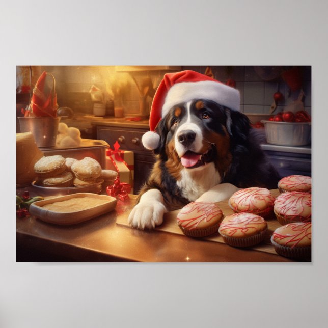 Poster Feriado de Natal dos Cachorros de Montanha Bernese (Frente)