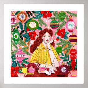 Poster Feriado de Natal para a meio século Retro Mulher