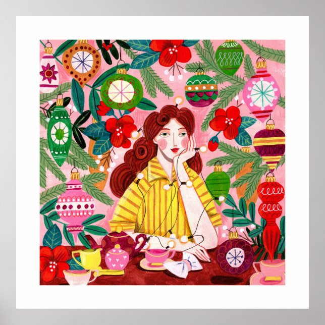 Poster Feriado de Natal para a meio século Retro Mulher (Frente)