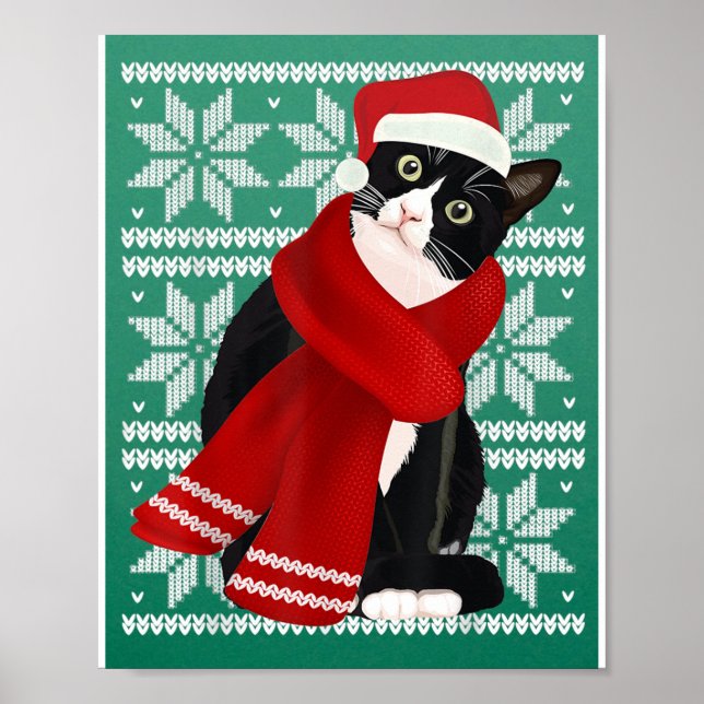 Poster Feriado de Natal preto de Santa Hat (Frente)