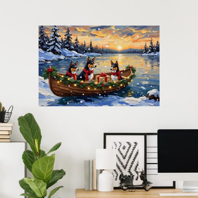 Poster Feriado do barco de Natal Basenji (Escritório em casa)