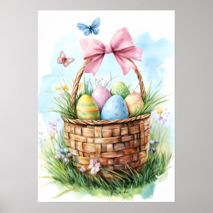 Poster Feriado em felz pascoa de cesto de ovos