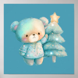 Poster Feriado em Urso Bonito e Árvore de Natal